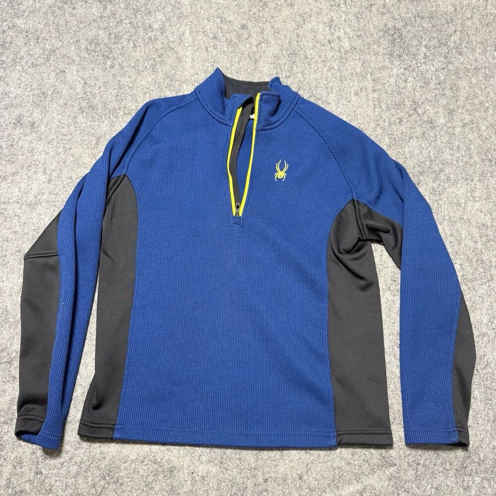 Spyder Outbound Mens Large 1/4 Zip Pullover Fleece Waffle Knit Jacket Blue Gray